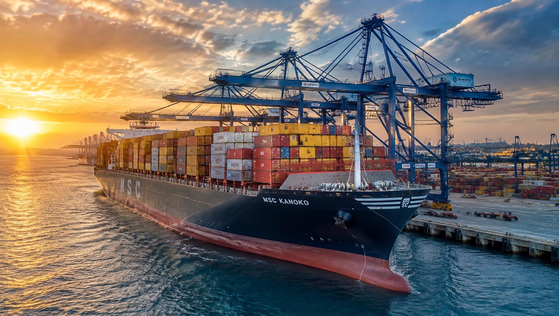 Navire porte-conteneurs dans un port